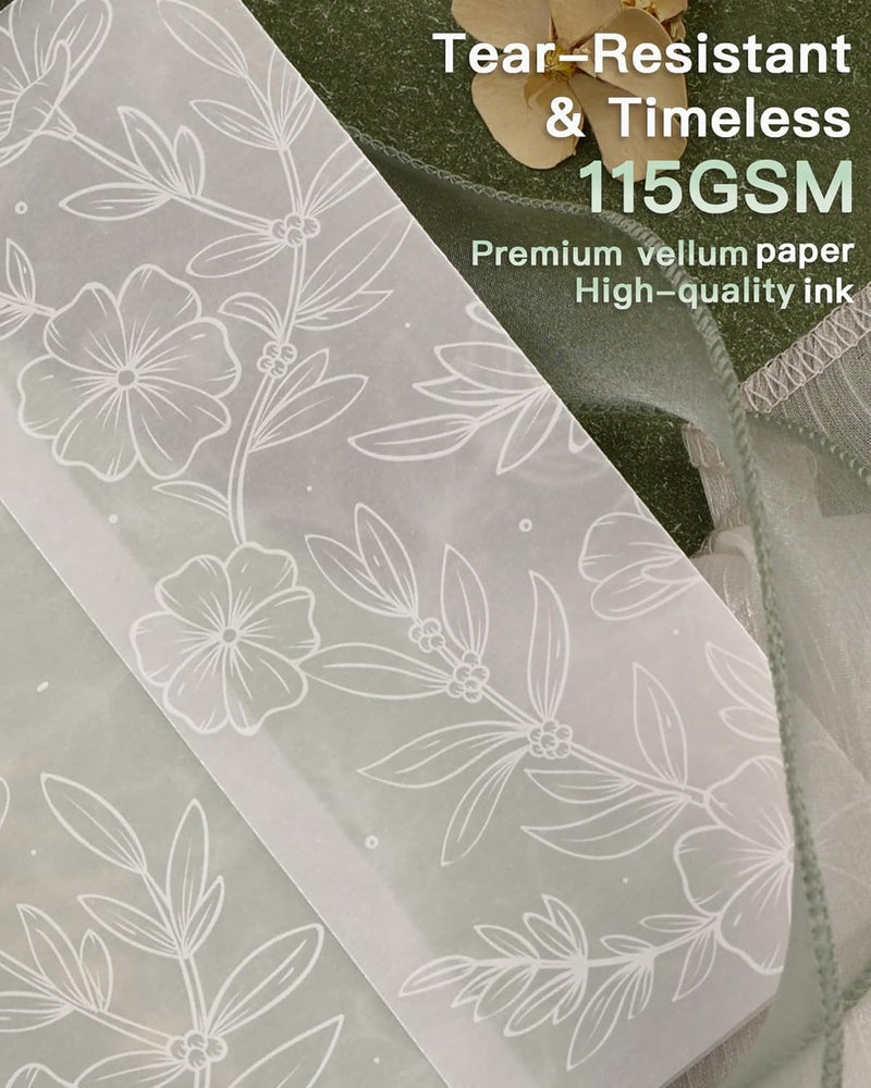 MIIOO Floral Vellum Jackets for 5x7 Invitations,50 Pack Vellum Paper Prefolded Invitation Sleeves,Wedding,Baby Shower DIY Accessories-Full Bloom - Image 4